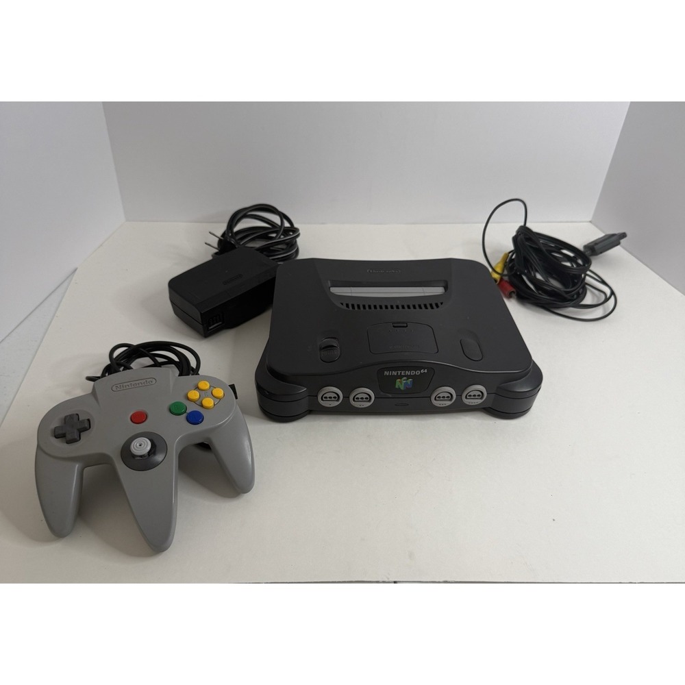 Nintendo 64 Console Bundle Charcoal Grey Official Controller & OEM Cables TESTED